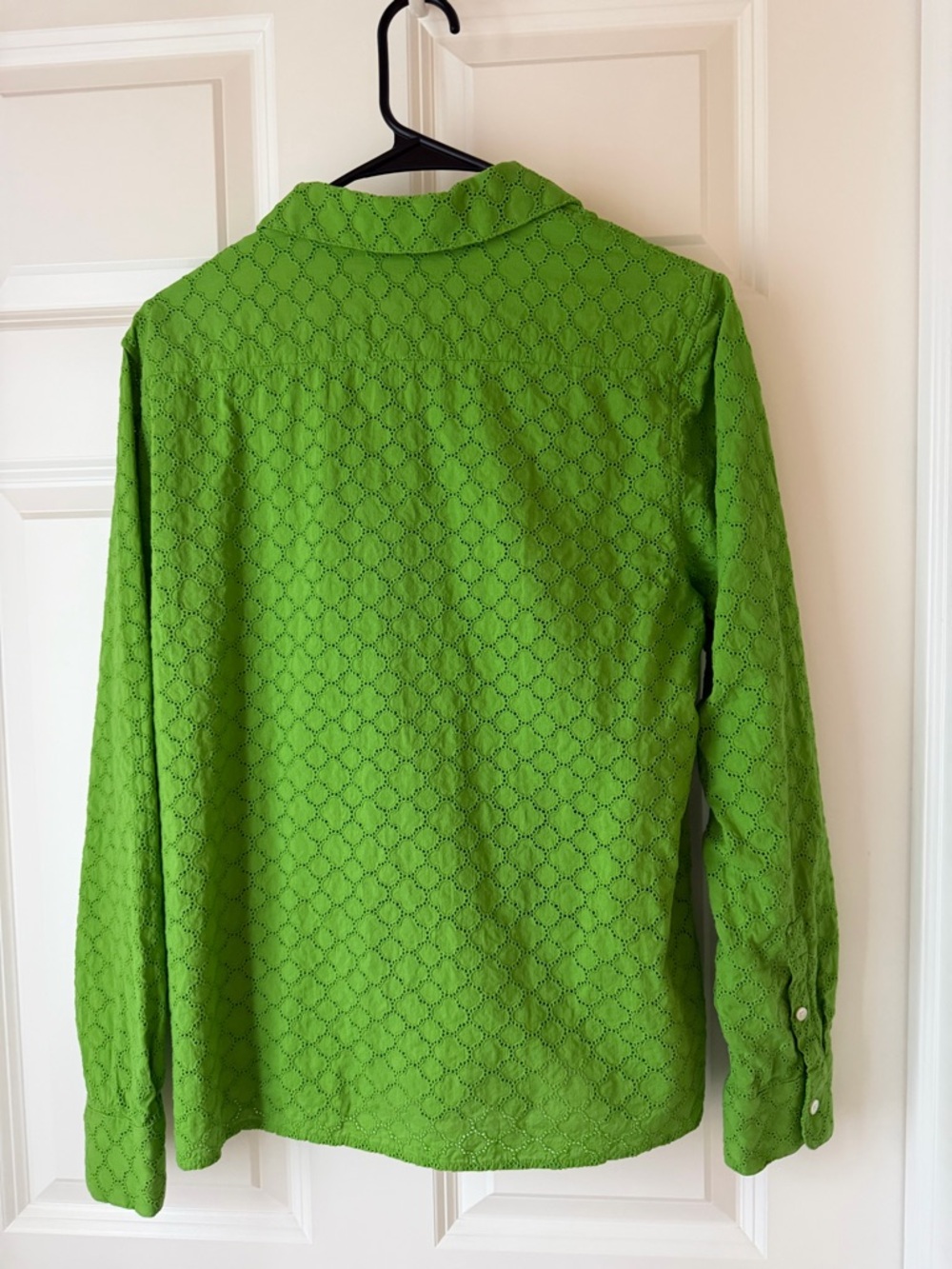 Talbots Green Eyelet Cotton Button Up Blouse - Picture 6 of 7